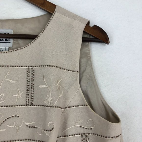 R&M Richards Women's Size 12 Beige Embroidered Round Neck Sleeveless Blouse - Picture 5 of 12